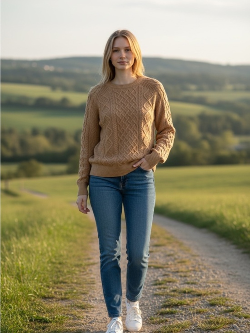 J. Crew Cotton Cableknit Sweater size XXS in Light Brown